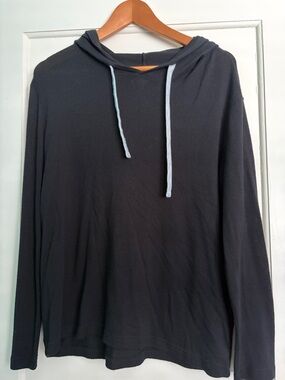Women’s Black Hooded Long-Sleeve Shirt with Drawcords